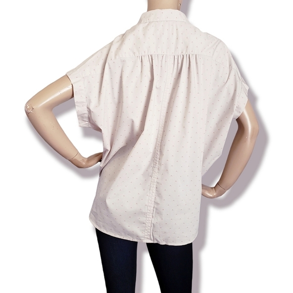 Soho Threads Cream & Red Geometric Oversized Boxy Dolman Sleeve Button Up Blouse - Picture 6 of 8